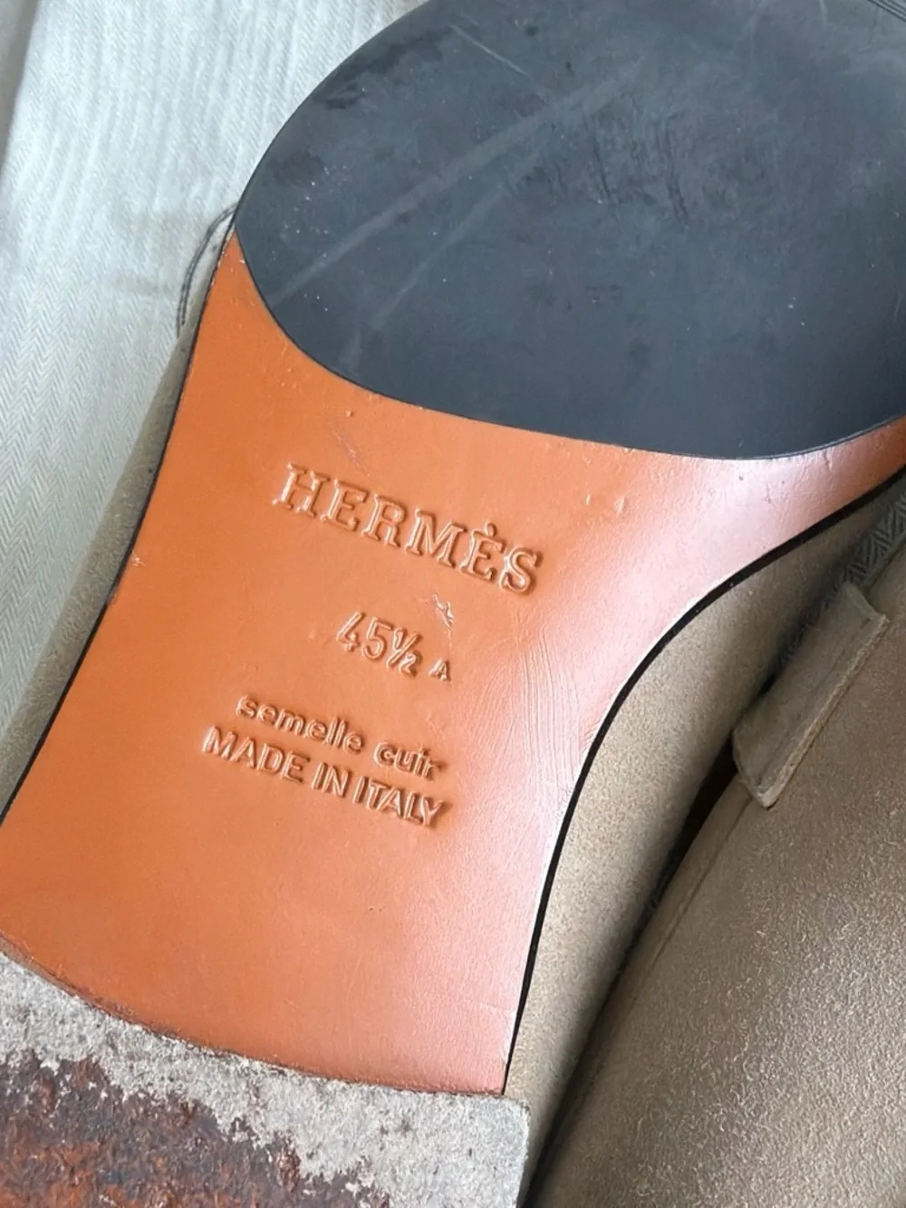Hermes Beige Suede Men's Paris Loafers with Silver H Buckle
